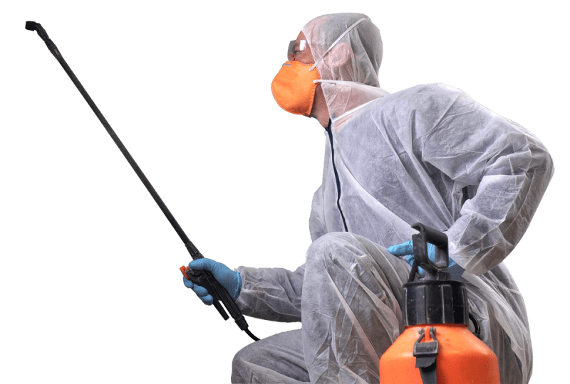 man in hasmat suit disinfecting